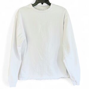 ESNTLS Cotton Hemp White Crew Neck Long Sleeve Relaxed Shirt Athleisure Men’s S